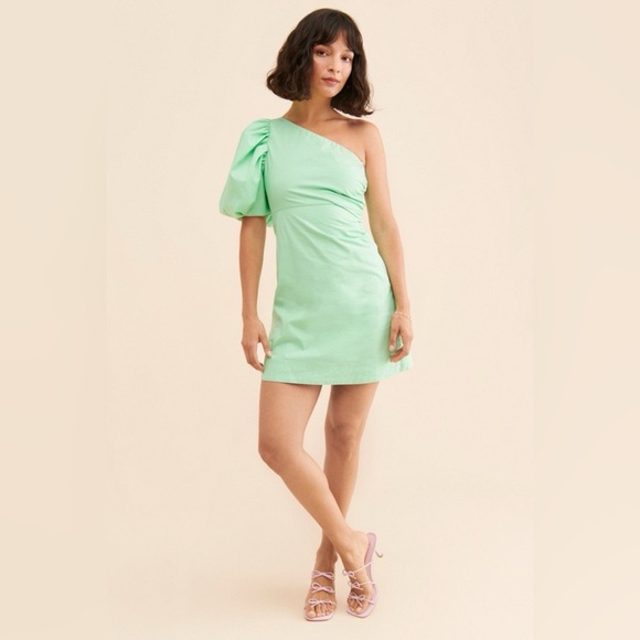 New! Aureta x Anthropologie One-Shoulder Mini Dress Light Green 45195 - Picture 1 of 14